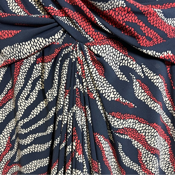 Anne Klein Reptile Zebra Stripe Wrap Bodice Gathered Skirt Sheath Dress - Picture 8 of 14